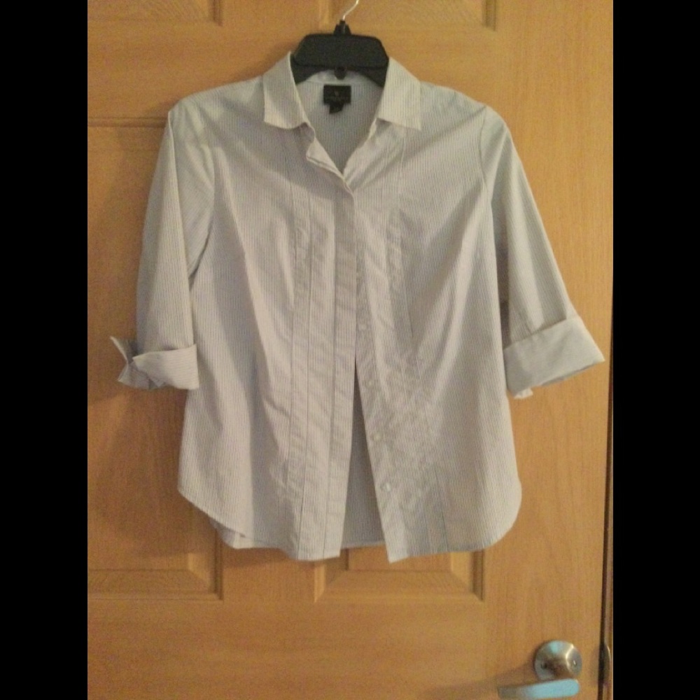 Worthington Petite Medium Button-Down Pinstripe Blouse